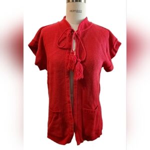 Townhouse Vintage Red Short Sleeve Sweater With Tassels‎ Size M